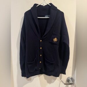 Vintage 1980s Polo Ralph Lauren Lambswool Knit Shawl Collar Crest Cardigan M